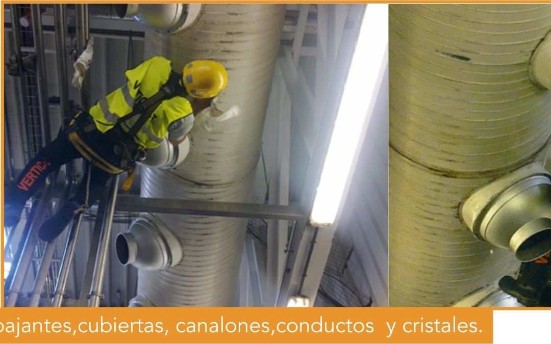 Limpieza de bajantes, cubiertas, conductos y canalones mediante trabajos verticales