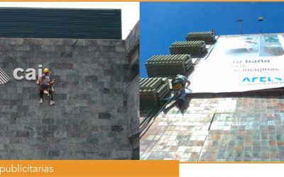 Instalaciones publicitarias en altura mediante trabajos verticales